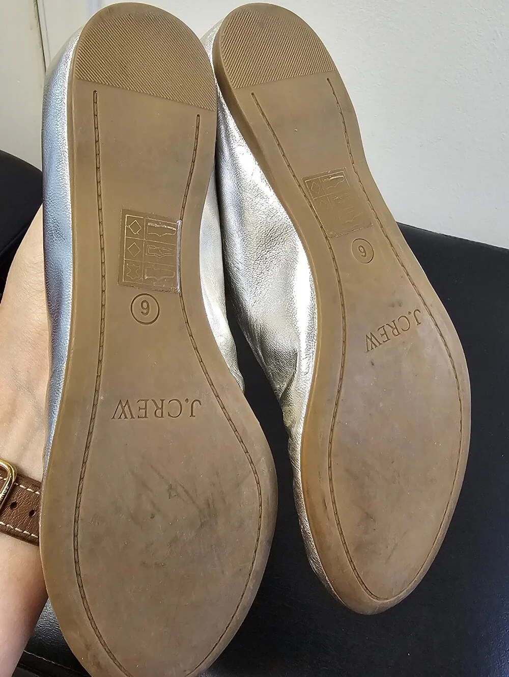 J.Crew Metallic Silver Leather Scrunch Ballet Flats - Size 6